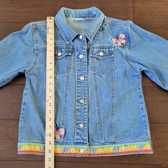Ponytails Girls Button-Up Denim Jacket Butterfly Rainbow Embroidered Size 14/16 - Picture 8 of 9